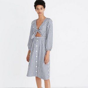 Madewell Shimmer stripe cutout midi dress - blue and white